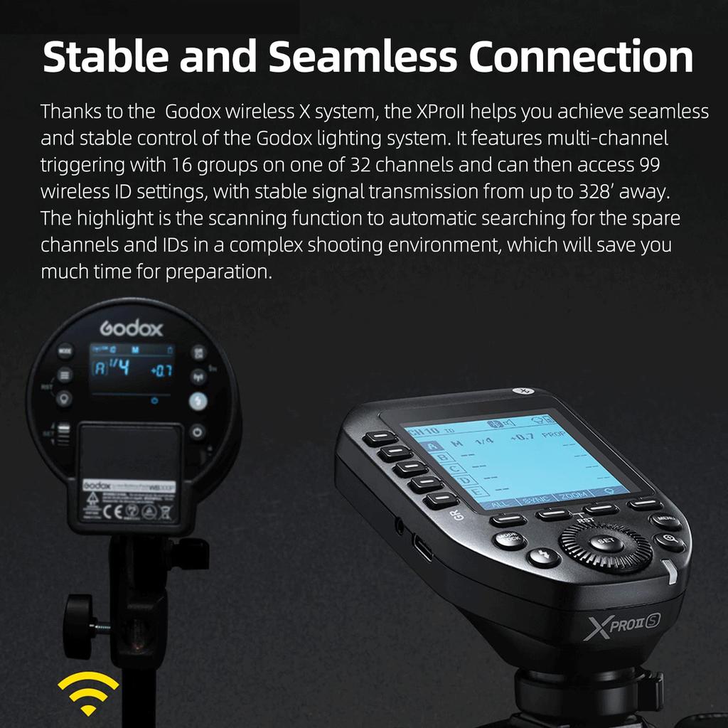 Godox TTL Wireless Flash Trigger TCM Instant APP 16 Gruppen von 32 großen LCD stabil passend für Sony Kameras XProII-S 1/8000s HSS, Umschaltung, Steuerung,