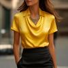 Damen Oberteile Revers Schwingender Kragen Kurzarm Lässiges Hemd Glattes Satin Lockere Passform Sommer Hemd Oberteile Tägliche Kleidung