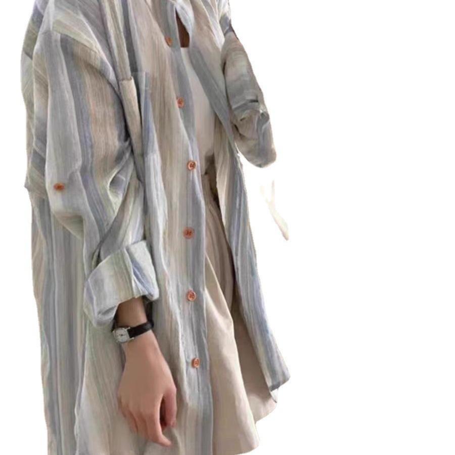Spring and Autumn Striped Shirt Jacket Women's Design Sense Versatile Korean Edition Sense Sunscreen Niche Outdoor Casual Top