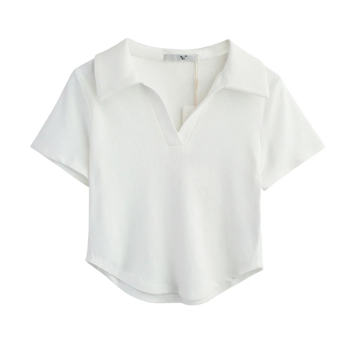 

Женская футболка с коротким рукавом, воротником поло и неровным подолом M (40-50 kg) белый