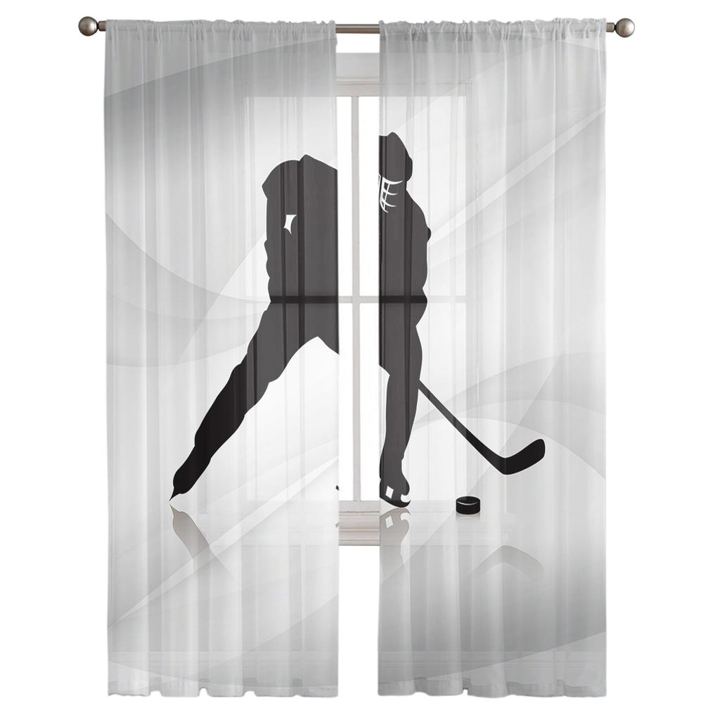 Abstract Hockey Player Modern Curtain For Living Room Transparent Tulle Curtains Window Sheer For The Bedroom Accessories Decor