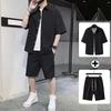 Men's Summer Casual Two-Piece Set: Trendy Short-Sleeve Shirt and Shorts Combo.