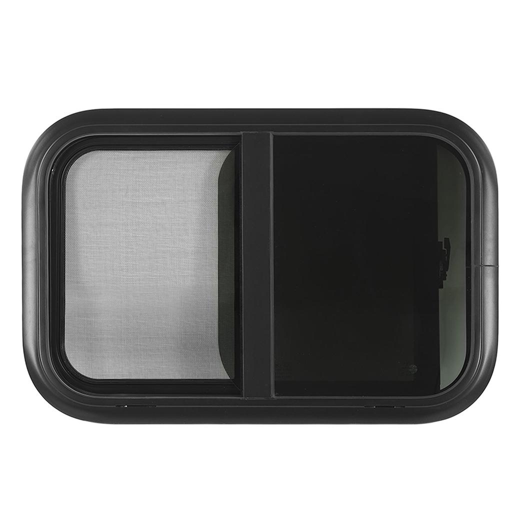 RV Sliding Window 750 X 430 Mm Black Aluminum Alloy Trailer UV Resistant Glass With Movable Insect Resistant Net