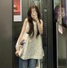 Flower Sleeveless T-shirt Women's Summer Design Sense Niche Age-reducing Top Outer Wear Large Version Loose and Thin Vest Doll Shirt
