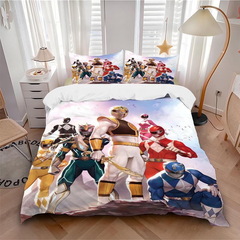 3dílná sada povlaků na peřinu s tématikou Power Rangers (1 Povlak na přikrývku + 2 Povlaky na polštář Bez výplně), Tisk ve vysokém rozlišení pro domácnost a kolej.F064