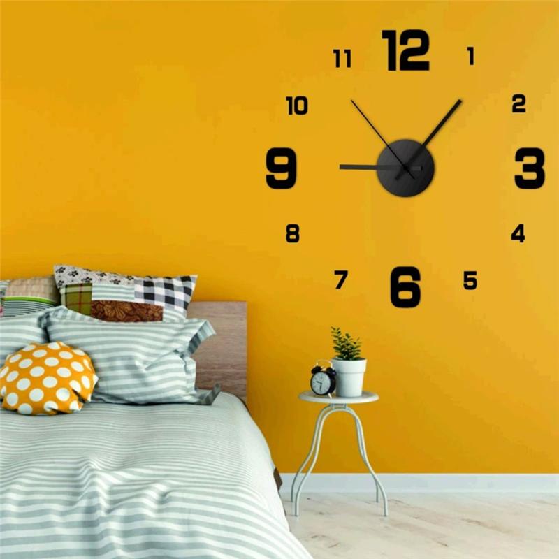 Large 3D Integrated Wall Clock Modern Frameless DIY Design For Home Office Decorations Wall Watch Art Black