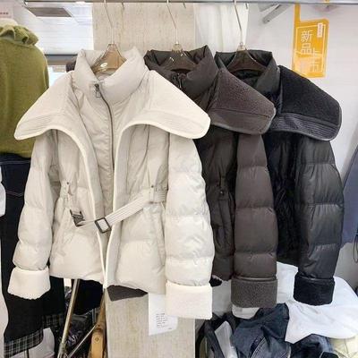 Europäische Baumwolljacke mit doppeltem Kragen für Damen, modisch, warm mit Lammwolle, sportlich, lässiger Mantel
