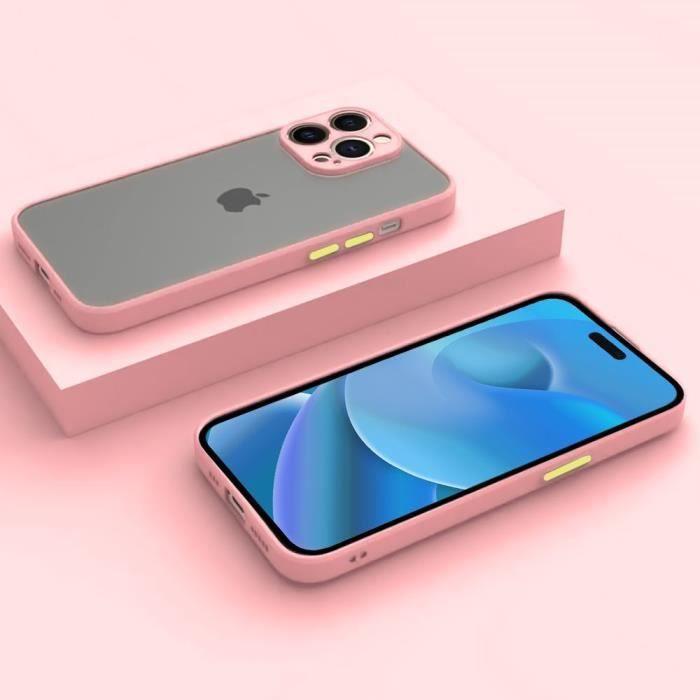 Protective Case - E.F.CONNECTION - for iPhone 14 Pro - Matte Pink Silicone - 2 Tempered Glasses - Shockproof
