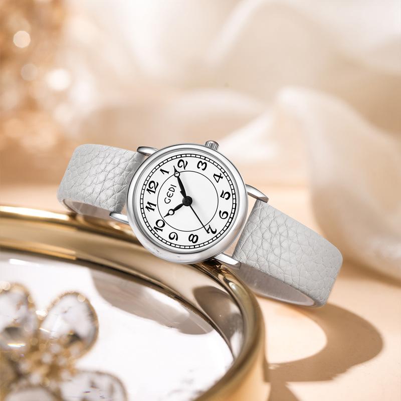 Retro Niche Student Watch, Simple Temperament, High-End Lychee Pattern Belt Watch, Women'S Waterproof Quartz Watch
