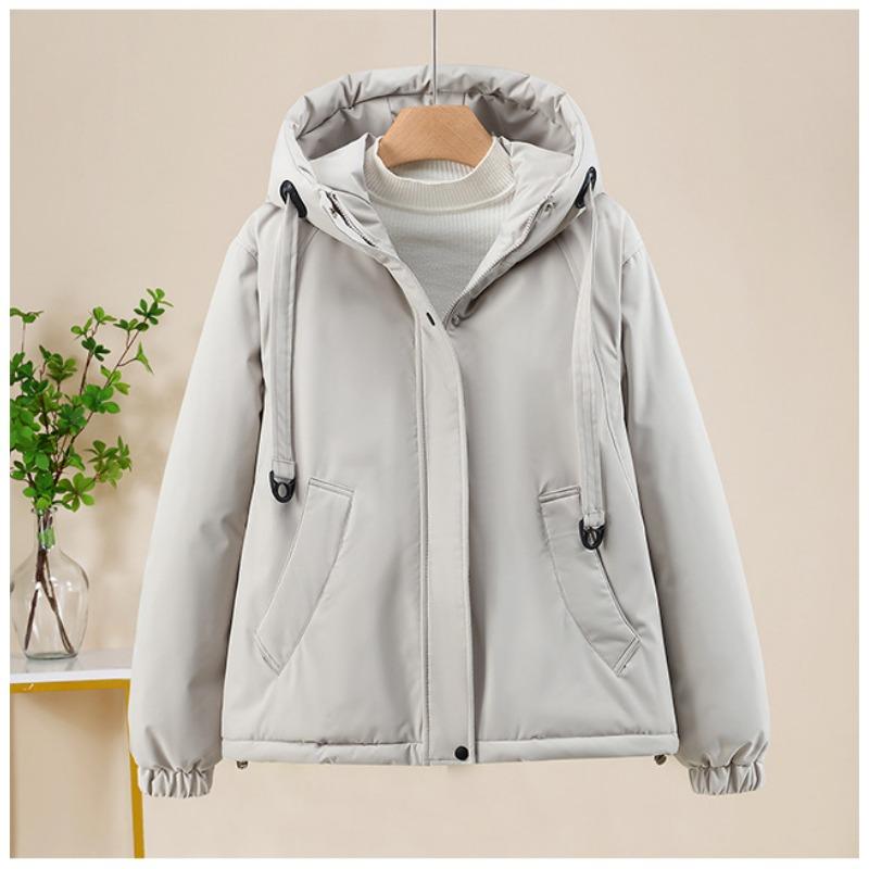 Wind down cotton clothes hooded drawstring sweater jacket women's loose down thickened casual jacket jacket