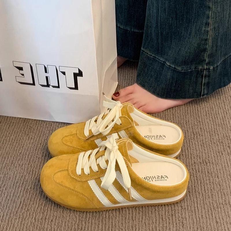 Baotou half slippers women wear new yellow women without heels and one pedal lazy