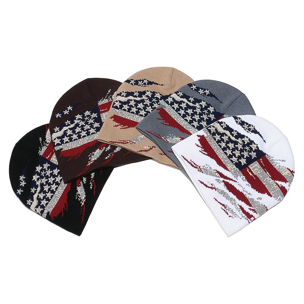 Cold Hat Men's Winter New Pullover Hat American Retro Flag Star Jacquard Knitted Hat Ear Protector Wool Hat