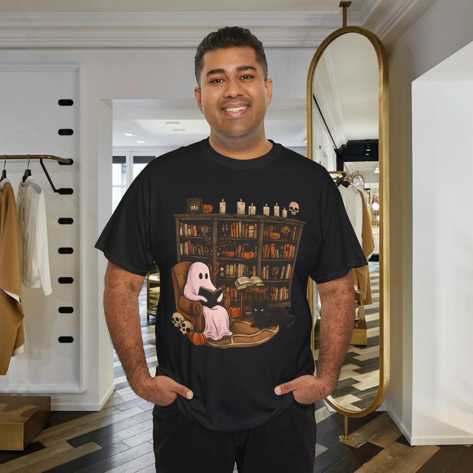 Reading Books T-shirt, Librarian Ghost Halloween Tee L