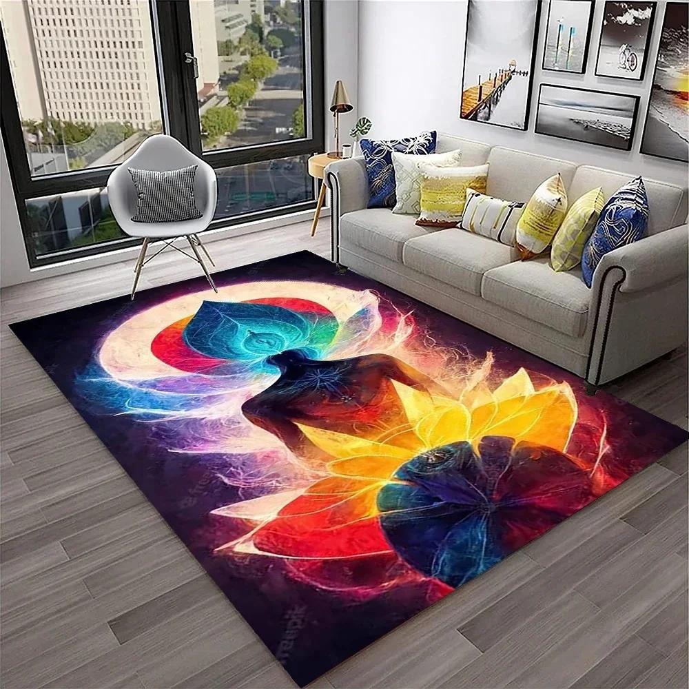 Naturalize Yoga Meditation Floor Mat with Rainbow 7 Chakra Design Soft Non-Slip Carpet for Living Room Stylish Rug for Bedroom