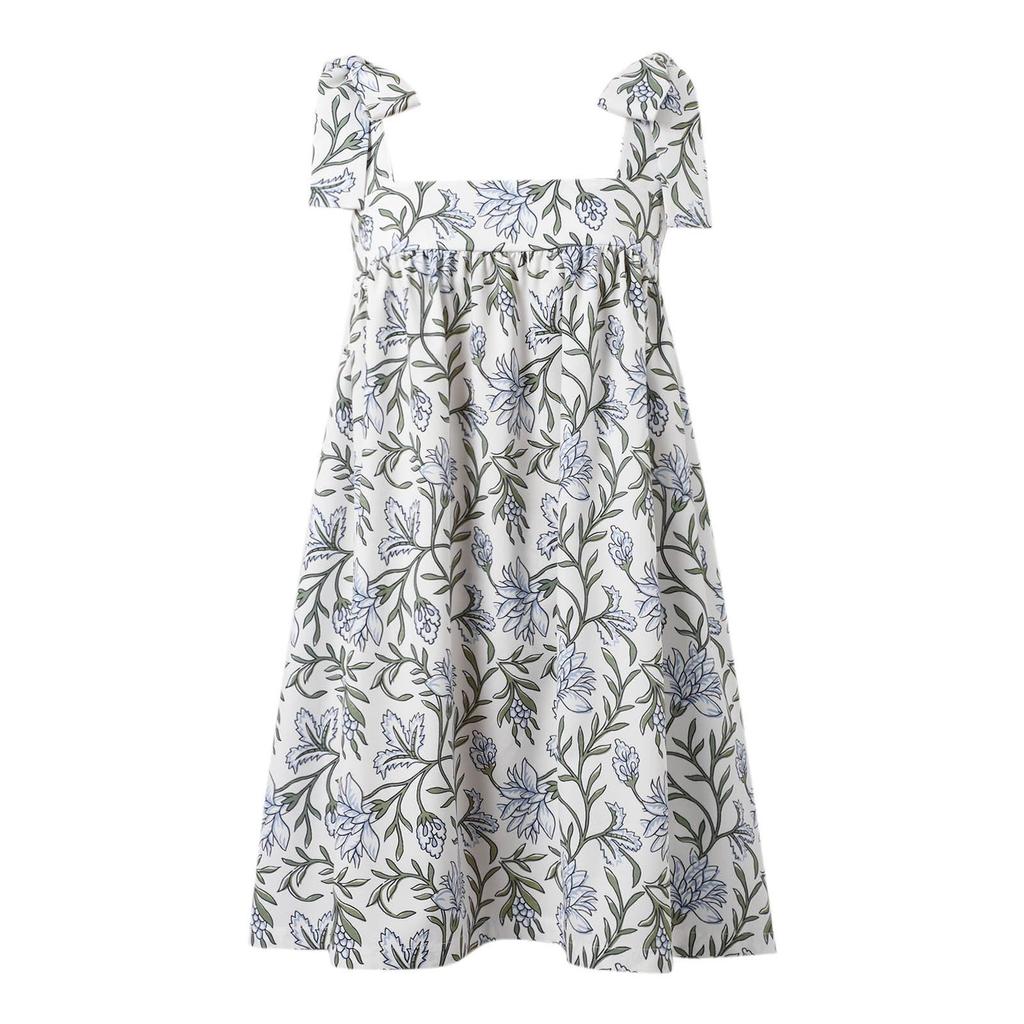 Women's Flower Tie Dress Cute Square Neck Loose Beach Short Dress Open Back Bohemian Summer Sundress