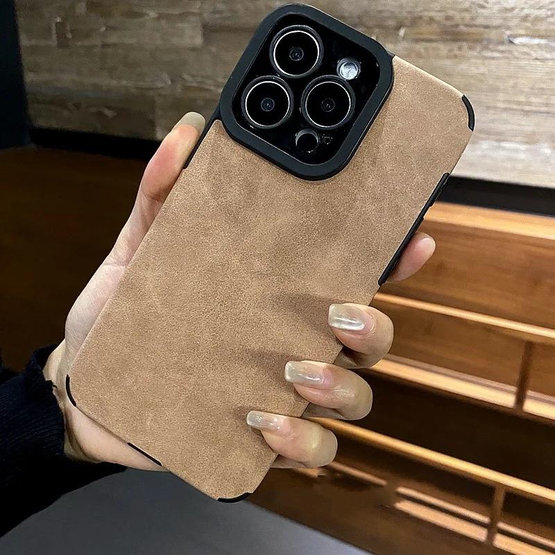 Luxury Matte Soft Leather Phone Case For iPhone 16 15 14 Plus 13 12 11 Pro Max  17Air Lens Protection Shockproof Silicone Cover