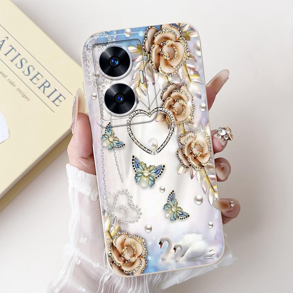 For Realme C55 Case RMX3710 Silicone Cute Cat Fashion Butterfly Flowers Love Painted Cover For Realme Narzo N55 Phone Case Funda