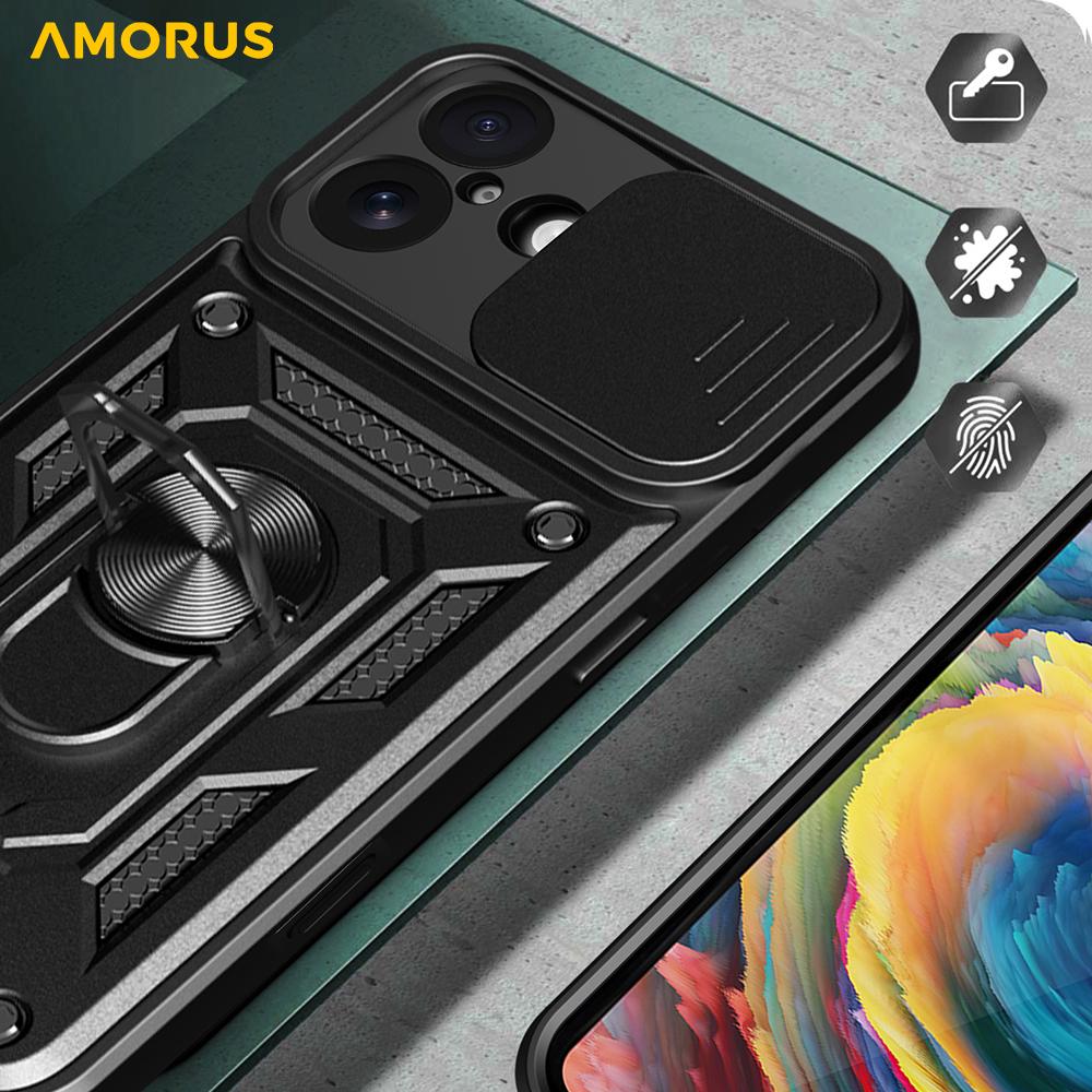 AMORUS For iPhone 17 Case Kickstand PC+TPU Phone Cover with Camera Lens Slider