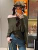 Korean Style Elegant Two-Piece Shawl Knitwear Sweater for Women - Autumn Cape Sleeves, Solid Color, Loose Fit, Slimming Top.
