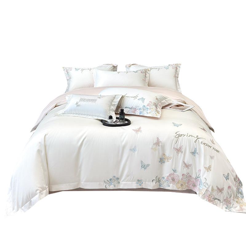 Class A Maternal And Infant Grade 240 Long-Staple Cotton4-Pcs Set Of Pure Cotton Satin Embroidered Quilt Cover, Bed Sheet Skin-Friendly Mattress