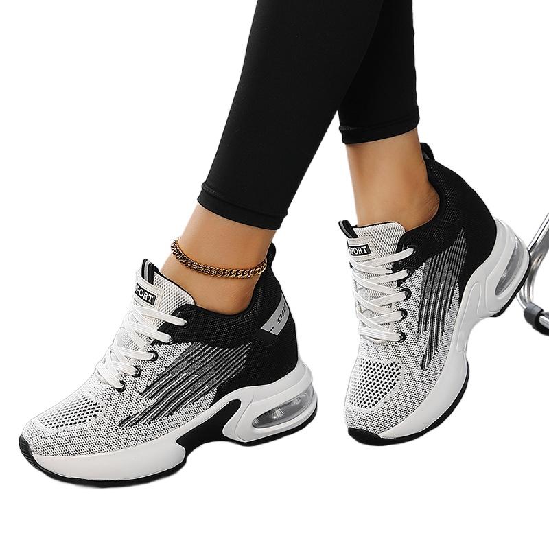 Women's Air Cushion Sneakers Fashion Breathable Mesh Casual Sports Shoes Non-slip Knitted Walking Footwear Height-increasing