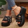 Star Metal Chain Decor Wedges Sandals for Women Punk Cross Band Chunky Platform Slippers Summer Comfort Thick Sole Non Slippers