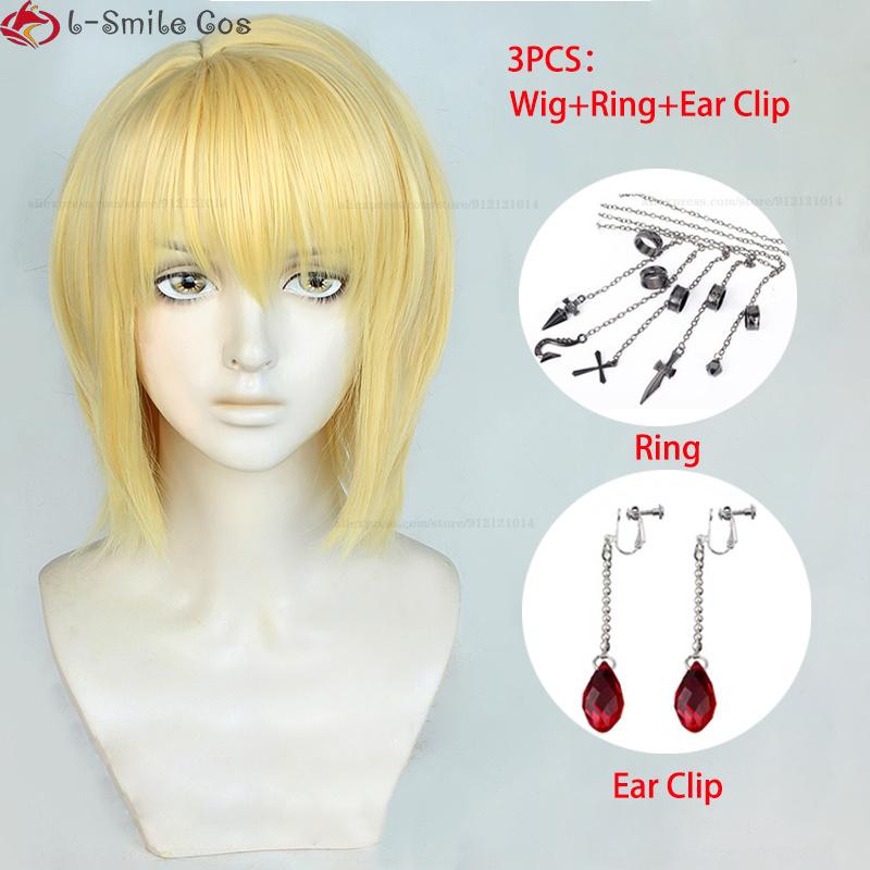 Anime Kurapikaa Kurtaa Cosplay Wig Short Golden And Earrings Rings Pops Heat Resistant Synthetic Hair Kurapikaa Wigs + Wig Cap