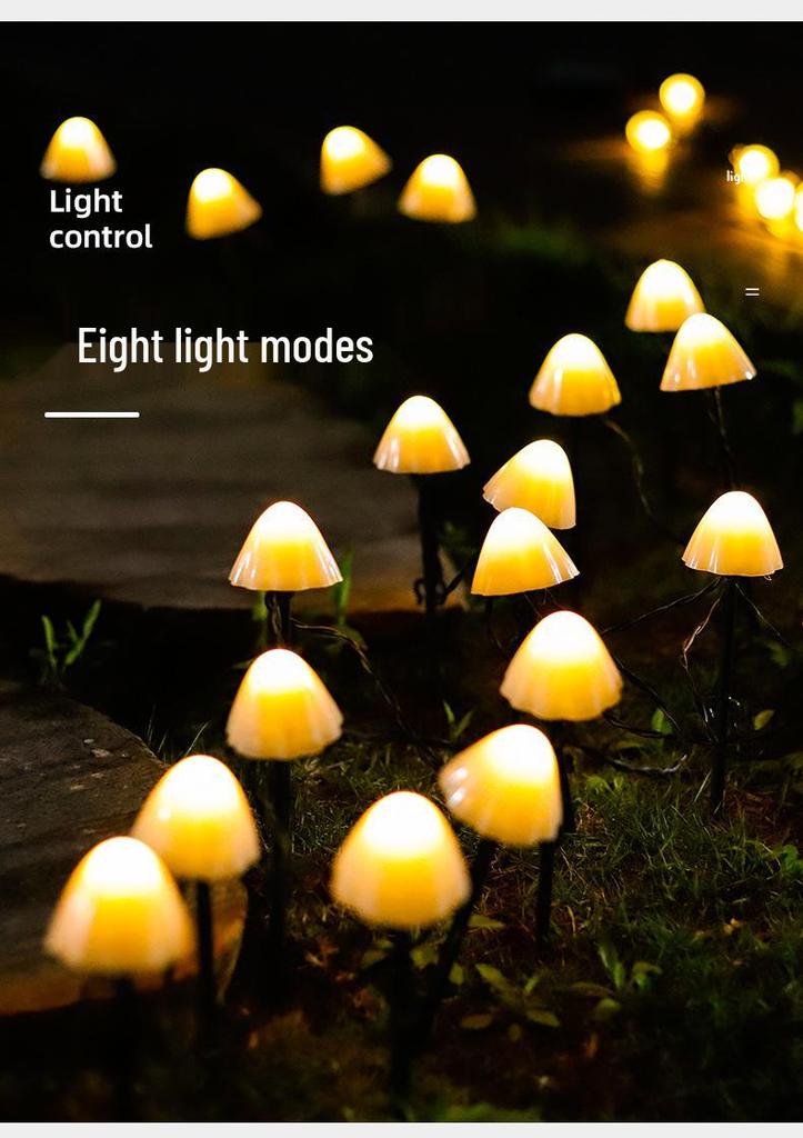 Solar LED Mushroom String Lights with Remote for Outdoors