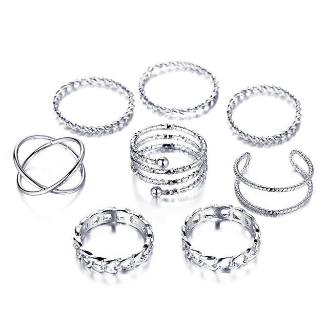 Buy Creative Simple Multi-layer Open Joint Ring Set 8 Pcs Set Gold ...