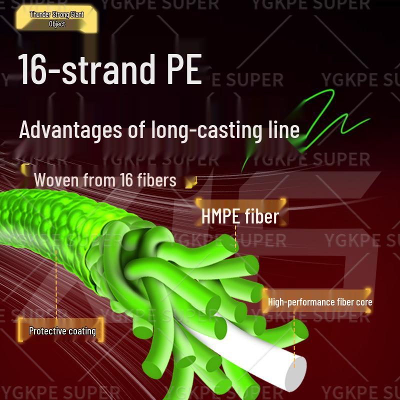 Lei Qiang 16-Strand PE Line: Ultra-Strong, Wear-Resistant, Long Cast for Blackfish & Sea Fishing, Main Yatai Special, Genuine Quality.