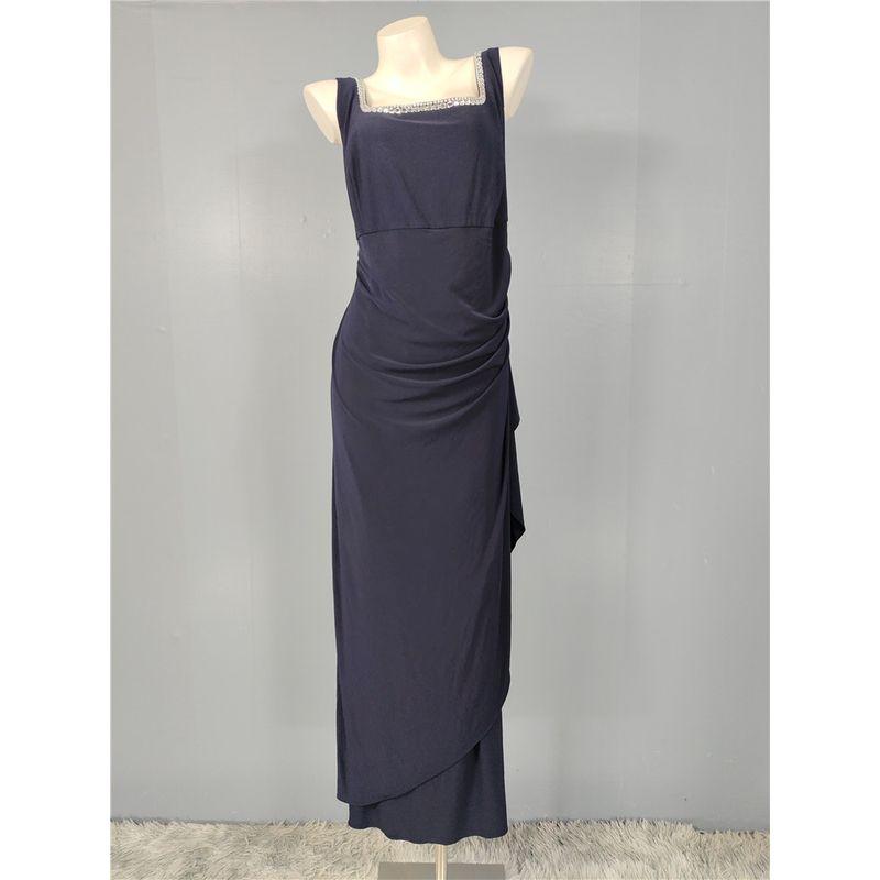 

Export single high-quality texture Elegant fairy Elegance diamond ornaments sparkling Stylish Asymmetrical lotus leaf Dress plus size Dark Blue 22