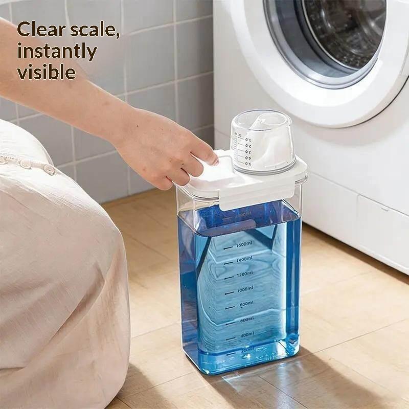 Airtight Laundry Detergent Dispenser Easy to Clean Clear Washing Powder Liquid Holder with Lid for Household Laundry Organization