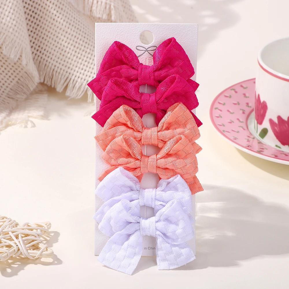 6-10Pcs/set Lattice Hair Bows Hair Clips for Girls Hairpin Handmade Cute Bows Barrettes Headwear Kids Children Hair Accessories