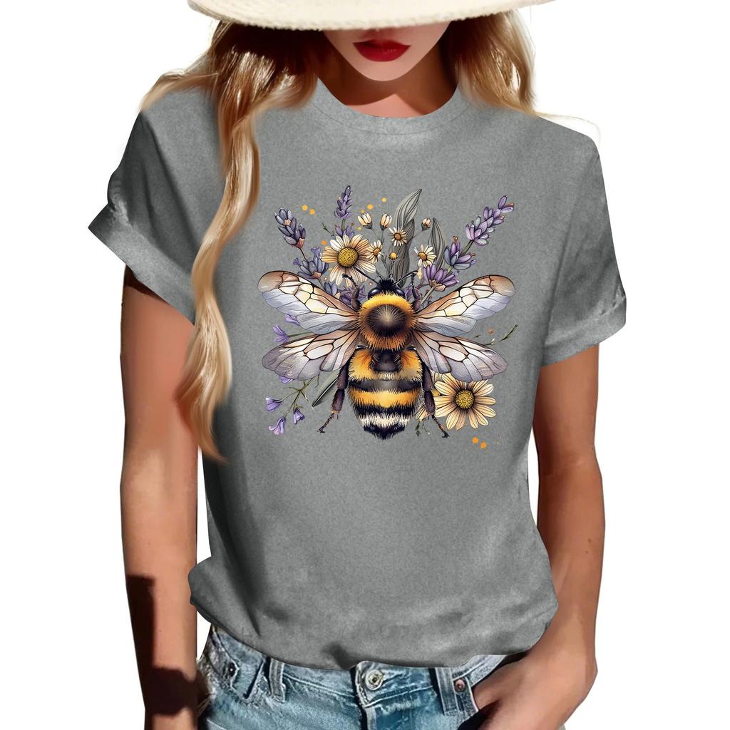 Women's Top Round Neck Casual Printed Short-sleeved T-shirt Top