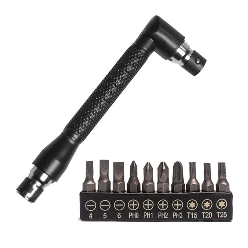 

1/4 Hex Socket Wrench 90 Degree Double Head Handle Wrench with 10Pcs Various Screwdriver Bits Screwdriver Bit Tool Set 1