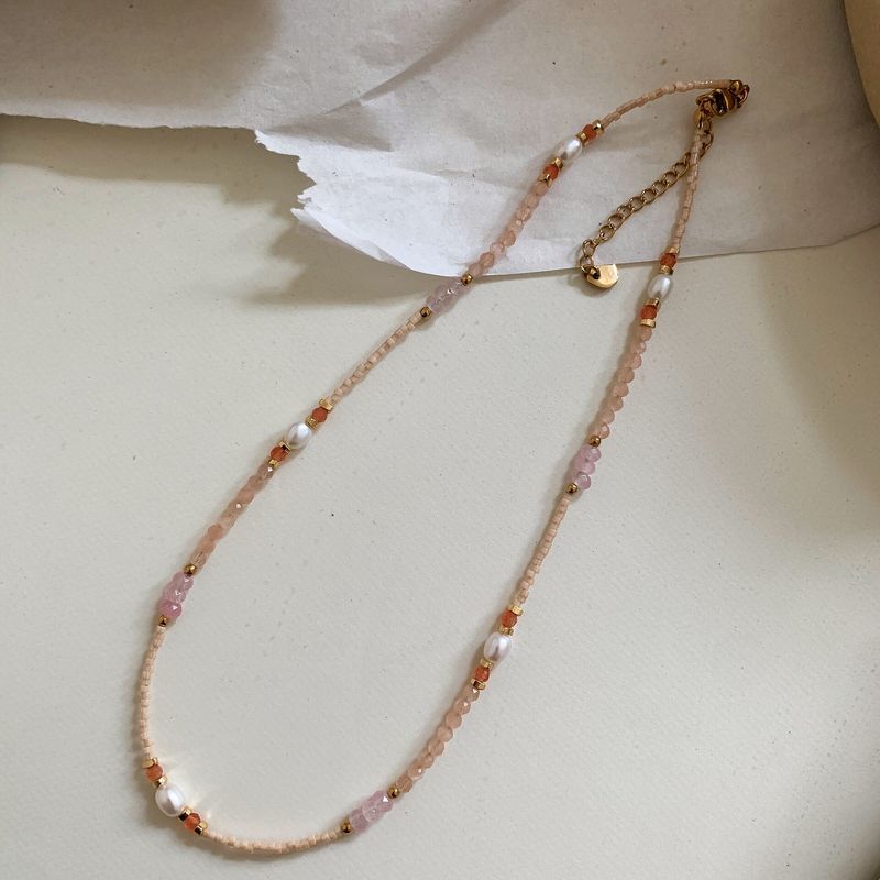 French Ethnic Style Color Stone Beaded Fashion Retro Style Easiest for Match Sense Necklace Clavicle Necklace for Women 5 Pearls Ly