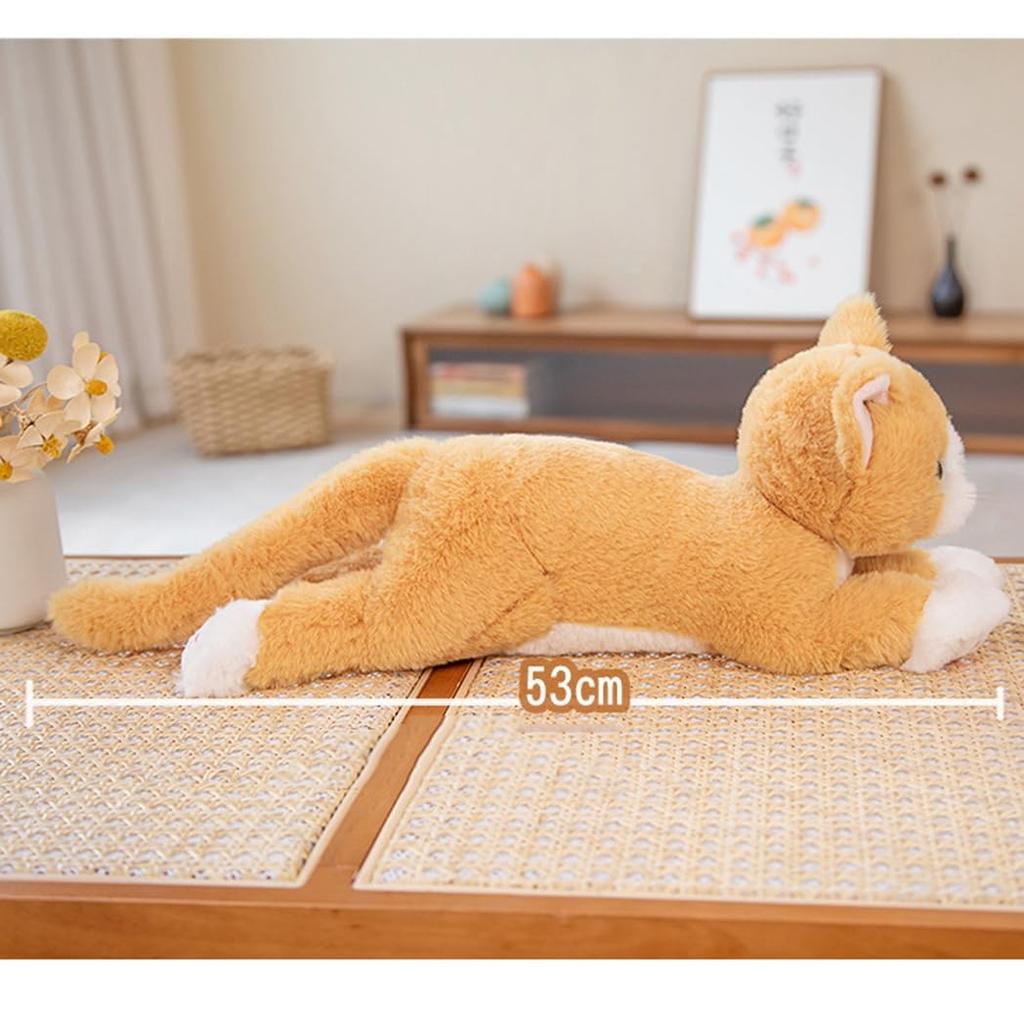cuddly cat plush perfect for snuggling or cozying perfect as a birthday gift for 50cm soft Soothing and Soft, fluffy, pillow, up. Yellow, kids.