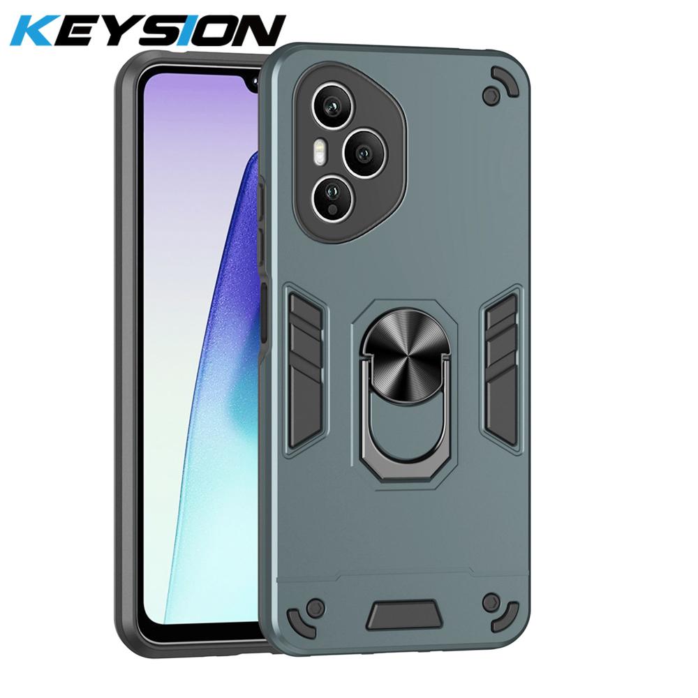 KEYSION Shockproof Armor Case for HONOR 400 Pro 5G Soft Silicone+PC Metal Ring Stand Phone Back Cover for Huawei Honor 400 5G