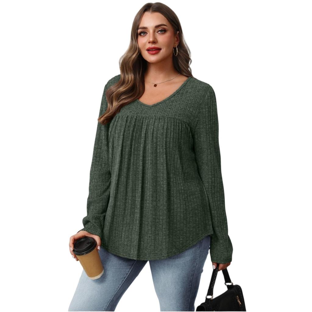Women's Fashionable Long-sleeved Pullover Solid-color Top