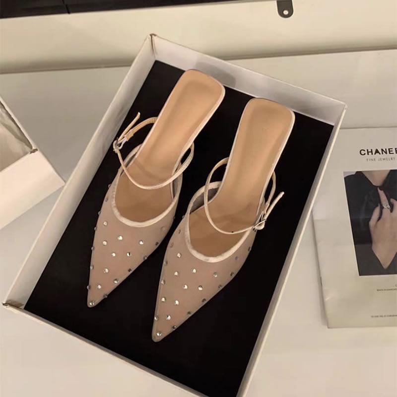 

Размер 35-42 Женские мюли-босоножки Дышащая сетка Блестящие кристаллы Каблук-рюмочка Летняя обувь Женские Сексуальные Остроносые Повседневные Вечерние Тапочки 42 белый