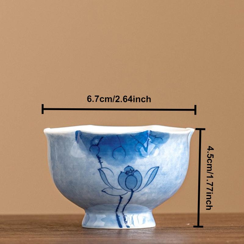 Blue Lotus Hand-painted Master Cup White Porcelain Teacup Single Master Cup Tea Bowl Chinese Kung Fu Teaset Drinkware Teaware