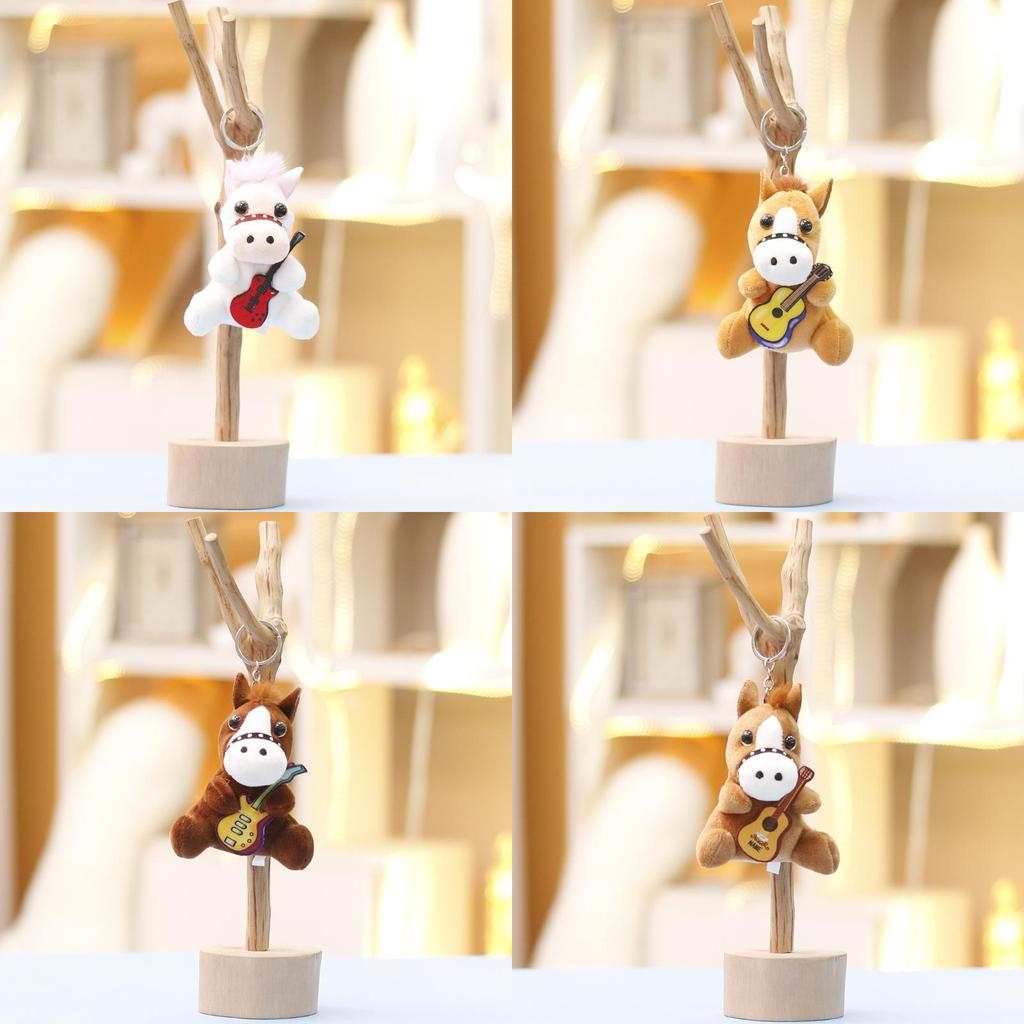 Plush Pony Mini Keychain Animal Keyring With Guitar For Girls Gift And Bag Decor