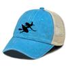 Black Witch Broom Printed Mesh Cap Adjustable Lightweight Baseball Cap Stylish Casual Hat For Unisex Women Hiking Tennis Daily