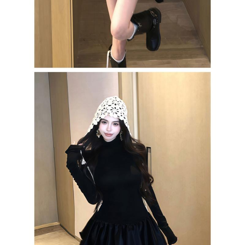 Women Sweet Cool Slim Fitted High Waist Long Sleeve Puffy Short Dress
