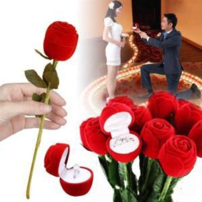 Red Rose Flocked Jewelry Box Creative Proposal Ring Storage Box Romantic Engagement Ring Case Gift Box For Valentine's Day