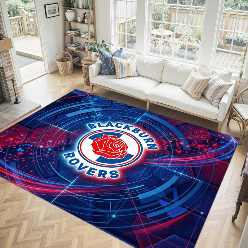 Blackburn Rovers Football Design Crystal Velvet Carpet Cozy Non?Slip Printed Rug For Bedroom Living Room Entrance
