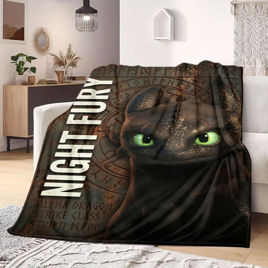 How To Train Your Dragon Vivid 2D Print Flannel Blanket, Cartoon Figures for Couch, Warm Home Decor Travel Picnic Rug_LIAN
