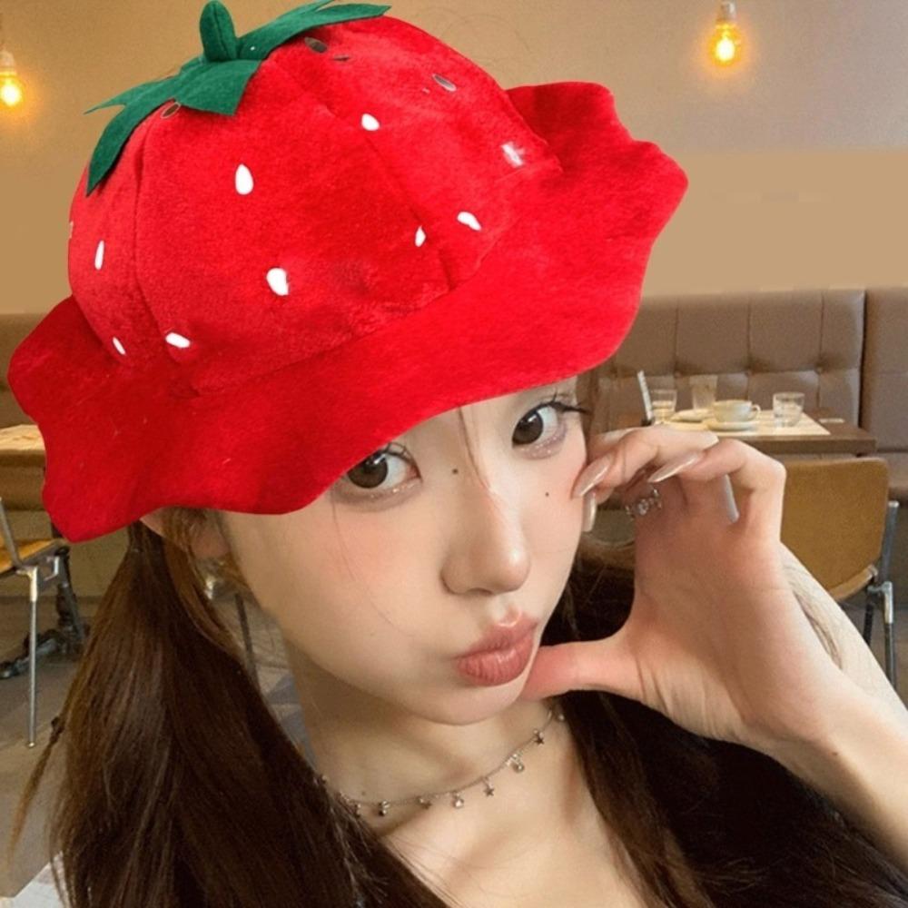 Red Plush Strawberry Hat Cartoon Strawberry Cosplay Fruit Hat Strawberry Headgear  Role Playing