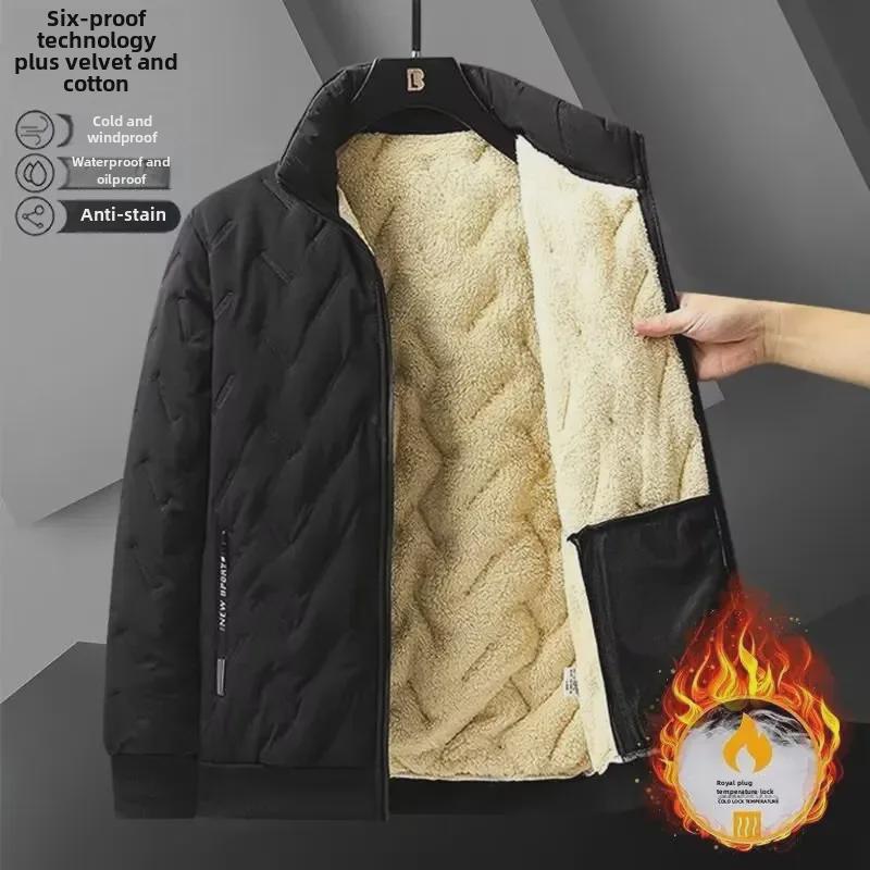 Men's Thick Lambskin Hooded Suit with Velvet Lining – Winter Warm, Cold-Proof Cotton Casual Trousers