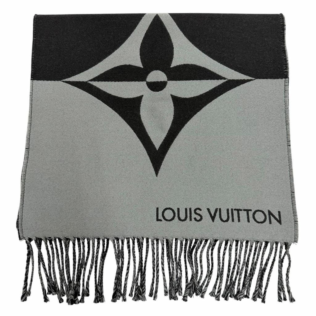Excellent LOUIS VUITTON Scarf Muffler Graphic Dual Wool Mens M79097 Used